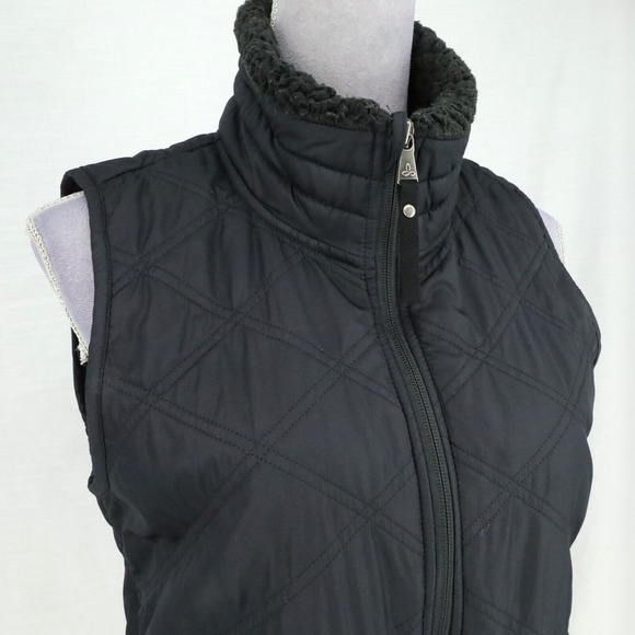 Prana Vest Womens Small Black Quilted Full Zip Sherpa Lined Mock Neck Zip Pocket - Picture 7 of 16